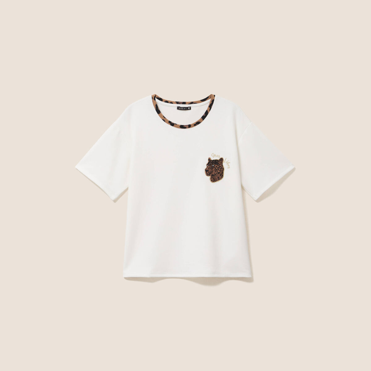 T-shirt col rond manches courtes ecru femme