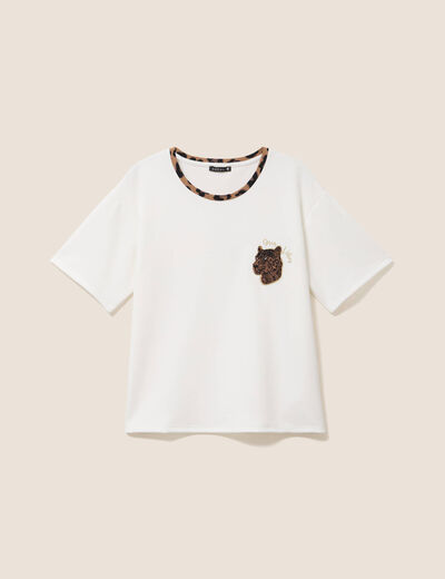 T-shirt col rond manches courtes ecru femme