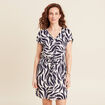 Robe droite fluide col en V bleu foncé femme