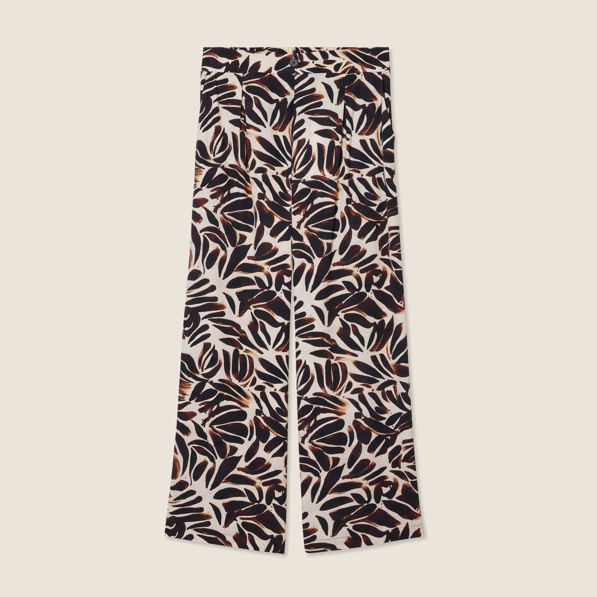 Pantalon fluide taille haute marron foncé femme