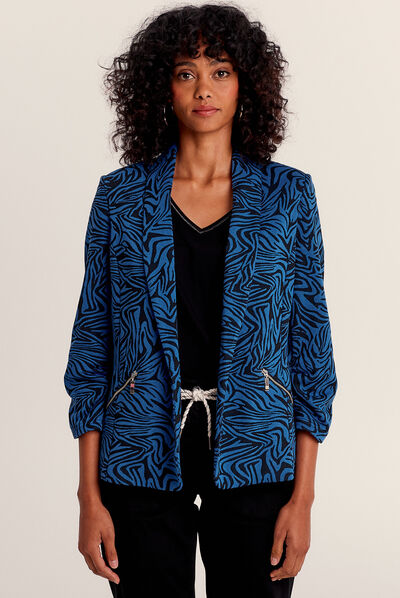 Veste droite manches 3/4 bleu electrique femme