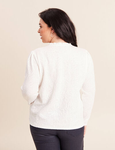 Blouse col rond nou&eacute; manches longues ecru femme