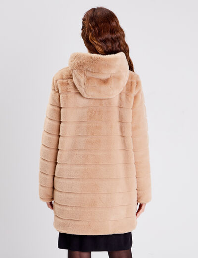 Doudoune droite r&eacute;versible beige femme