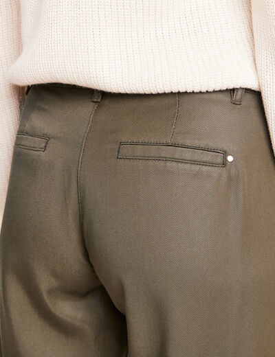 Pantalon coupe chino 7/8&egrave;me effet enduit vert kaki femme