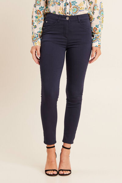 Pantalon léger taille standard 7/8ème bleu marine femme