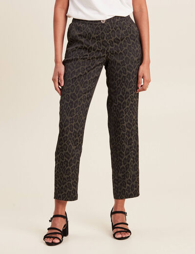 Pantalon flou taille bascul&eacute;e vert kaki femme