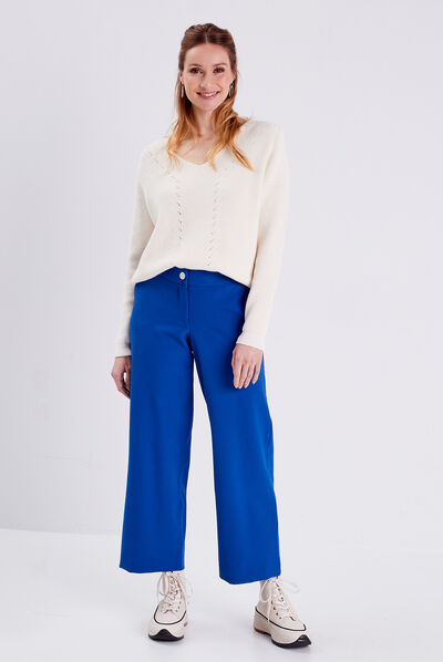 Pull manches longues bleu electrique femme