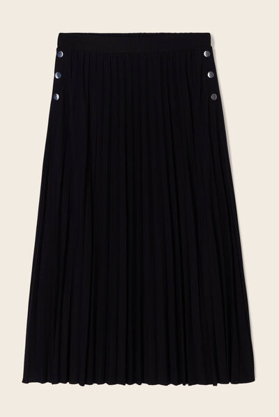Jupe longue évasée plissée noir femme