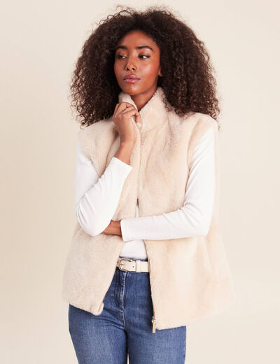 Veste col montant doubl&eacute;e ecru femme