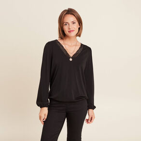 Blouse manches longues noir femme