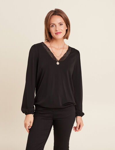 Blouse manches longues noir femme