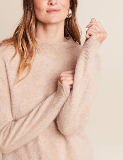 Pull cachemire col montant sable femme