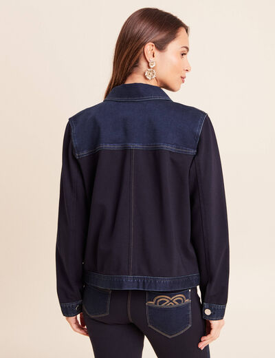 Veste droite courte manches longues denim brut femme
