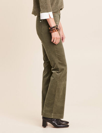 Pantalon bootcut taille haute velours vert kaki femme