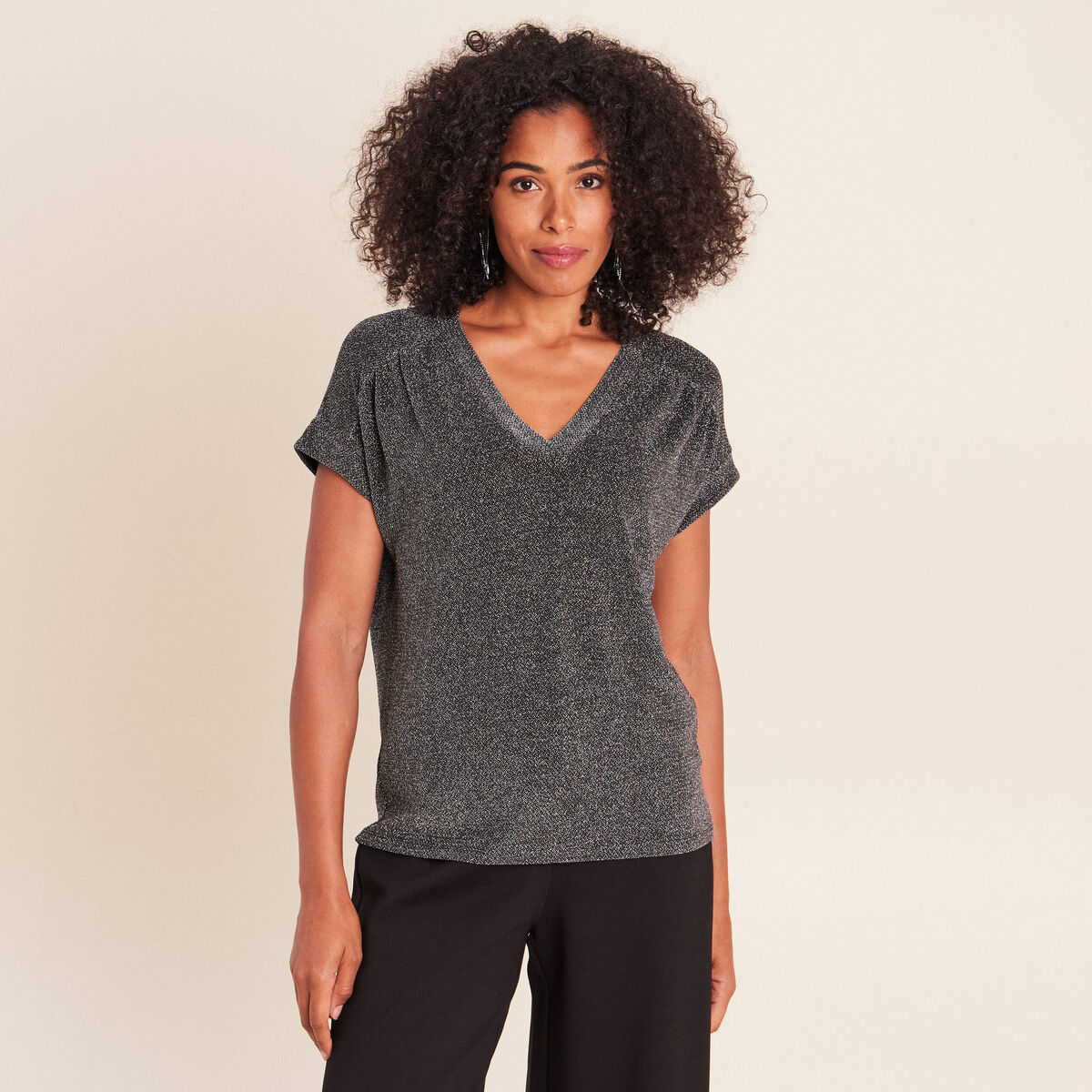 T-shirt manches courtes gris argent femme
