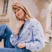 Blouse ample manches longues fluide bleu femme