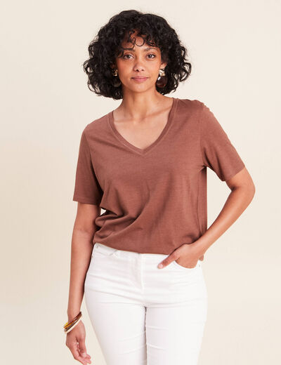 T-shirt manches courtes marron femme