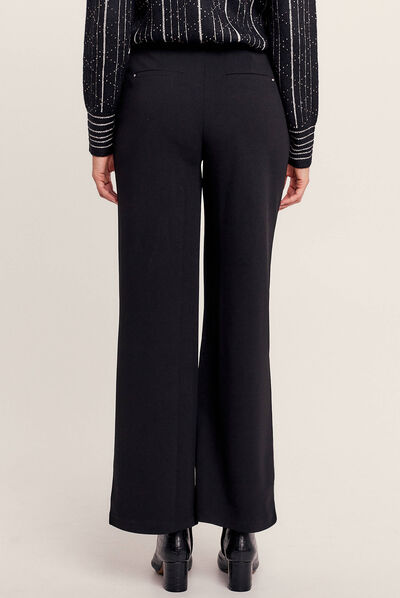 Pantalon large fluide à pont noir femme