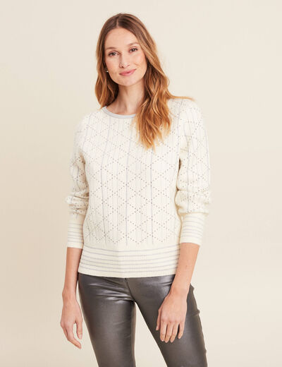Pull manches longues clous ecru femme