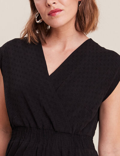Robe évasée taille smockée noir femme