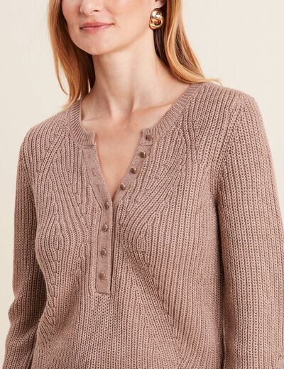 Pull manches longues taupe femme