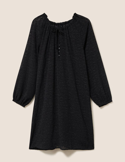 Robe courte &eacute;vas&eacute;e col v manches longues noir femme
