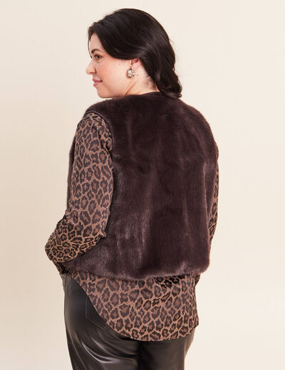 Gilet droit sans manches fausse fourrure marron fonc&eacute; femme