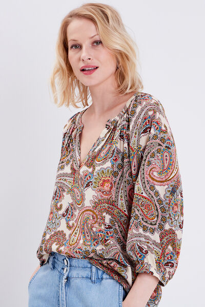Blouse manches 3/4 beige femme