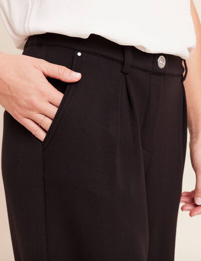 Pantalon coupe large taille haute maille noir femme