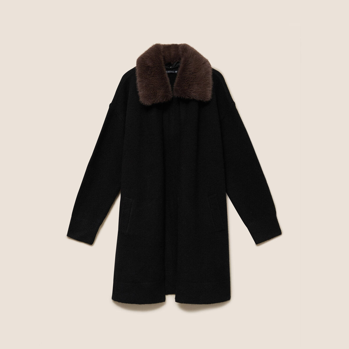 Gilet droit long col chemise noir femme