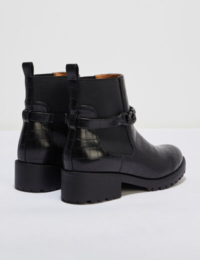 Bottines chelsea aspect croco noir femme