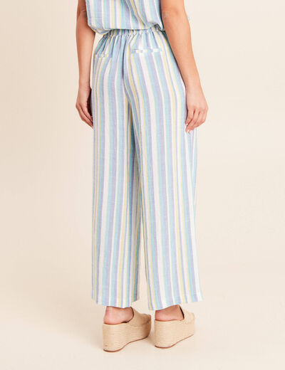 Pantalon large 7/8&egrave;me taille haute bleu femme