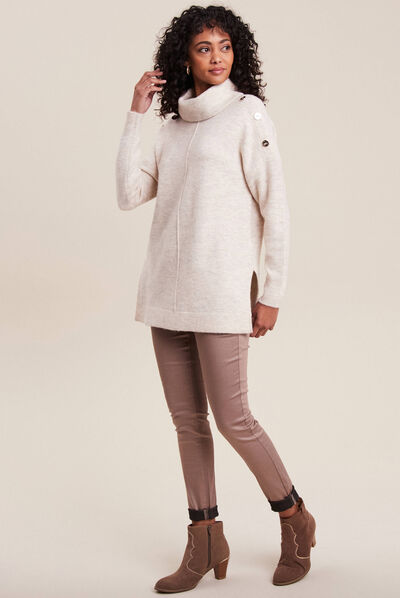 Pull long manches longues beige femme