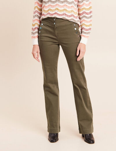 Pantalon coupe bootcut &agrave; pont vert kaki femme