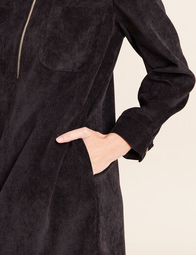 Robe droite courte velours col chemise noir femme