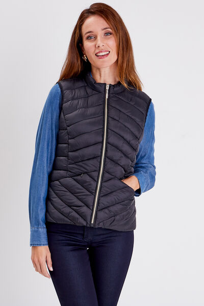 Parka 2-en-1 droite à capuche noir femme