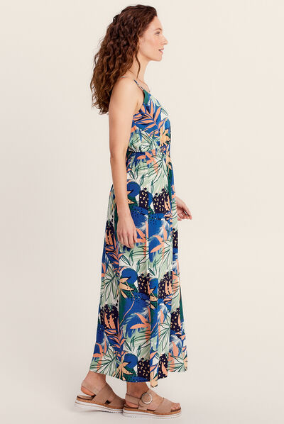 Robe longue évasée à bretelles bleu femme
