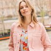 Veste boutonnée en jean rose pastel femme