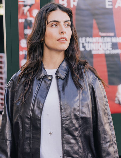 Blouson col montant marron femme