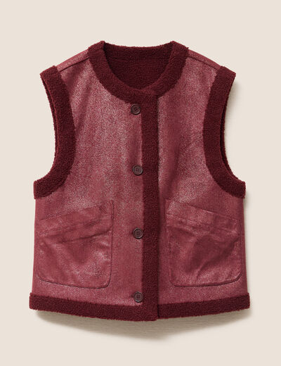 Gilet réversible laine mouton bordeaux femme