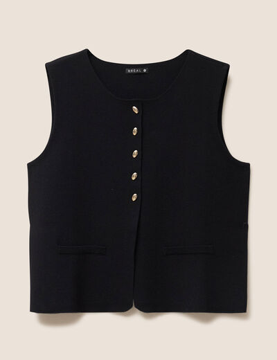 gilet droit court sans manches col rond noir femme