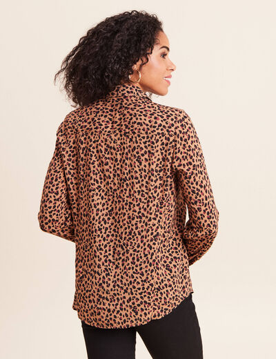 Chemise cintr&eacute;e manches longues fluide marron femme