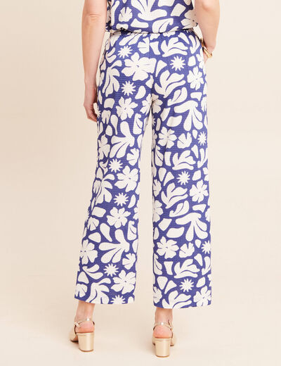 Pantalon coupe large 7/8&egrave;me taille haute bleu femme