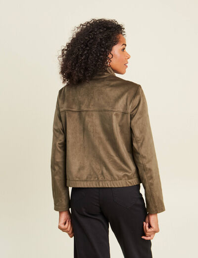 Veste ample col montant doubl&eacute;e vert kaki femme