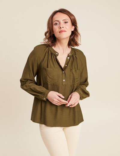 Blouse manches longues vert olive femme