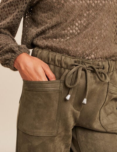 Pantalon coupe mom 7/8&egrave;me vert kaki femme