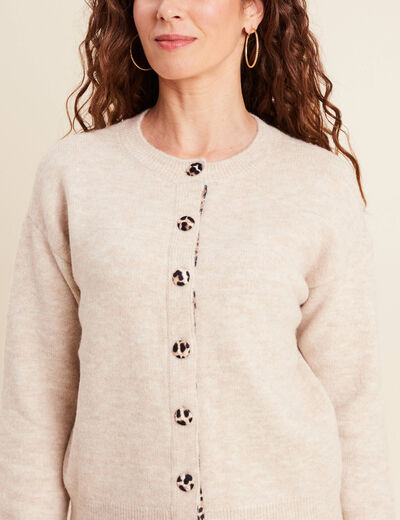 Gilet droit mi-long col rond beige femme