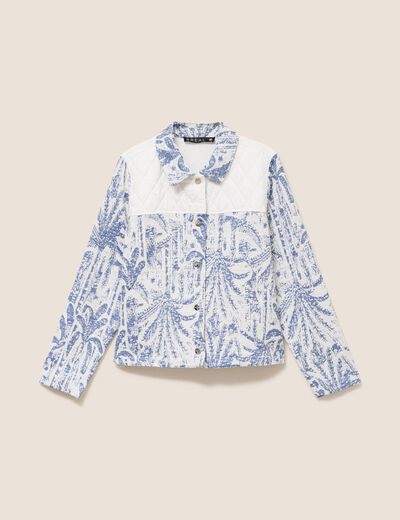 Veste bi-mati&egrave;re jacquard bleu femme
