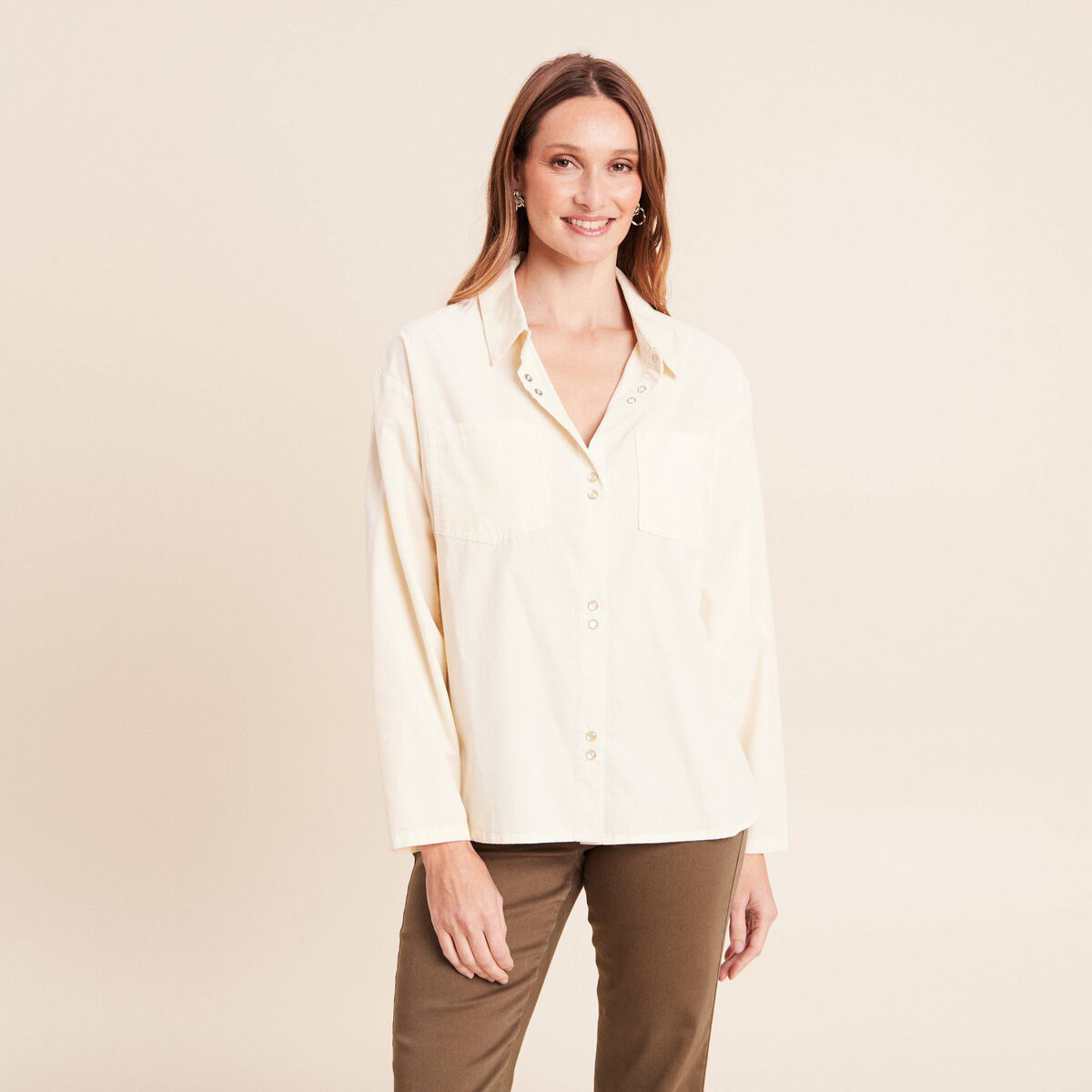 Chemise ample en velours milleraie ecru femme