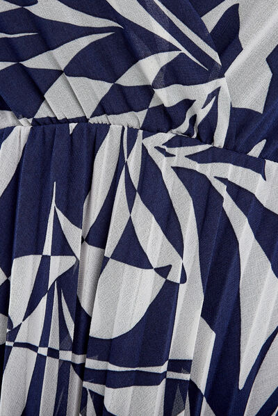 Robe droite bas plissé bleu foncé femme